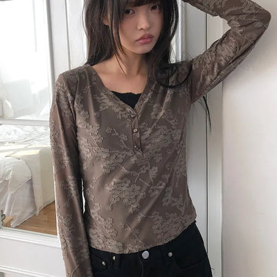 Beden Lace V-Neck Long Sleeve T-Shirt