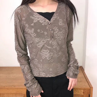 Beden Lace V-Neck Long Sleeve T-Shirt