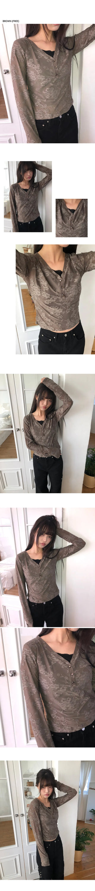 Beden Lace V-Neck Long Sleeve T-Shirt