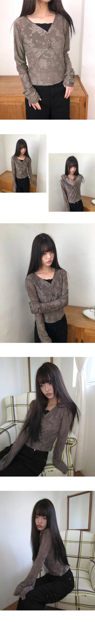 Beden Lace V-Neck Long Sleeve T-Shirt