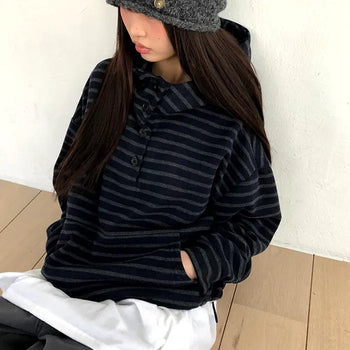 Gien Stripe Button Hoodie