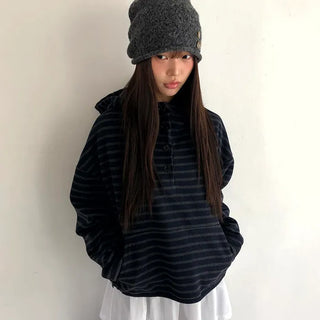 Gien Stripe Button Hoodie