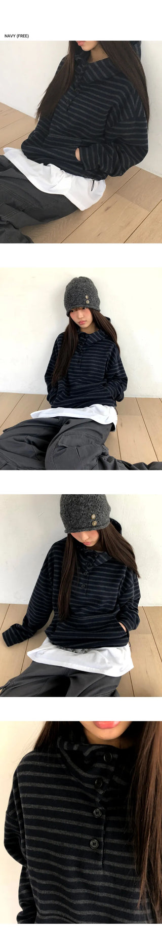 Gien Stripe Button Hoodie