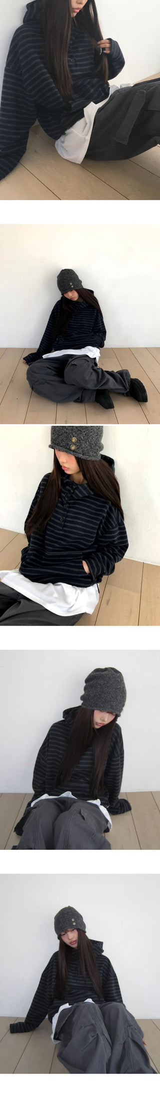 Gien Stripe Button Hoodie