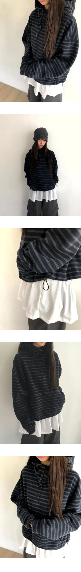 Gien Stripe Button Hoodie