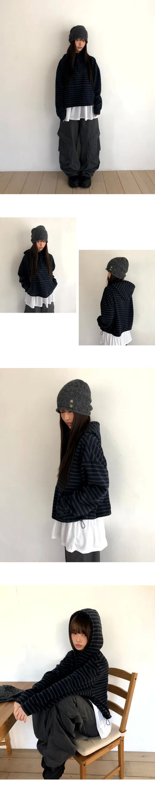 Gien Stripe Button Hoodie