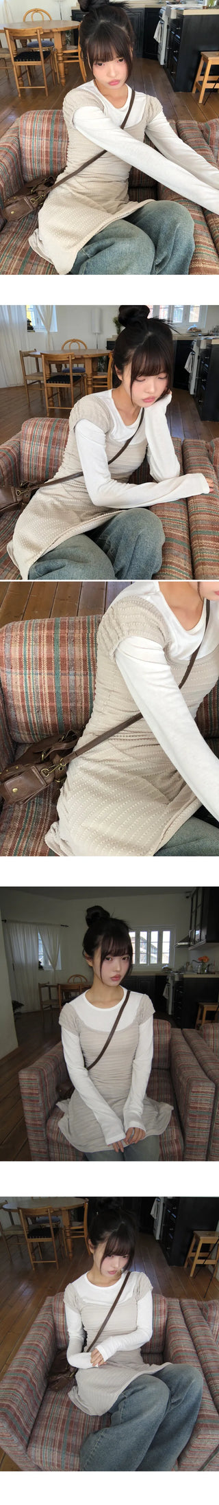 Meon Embossed Short Sleeve Flare Dress