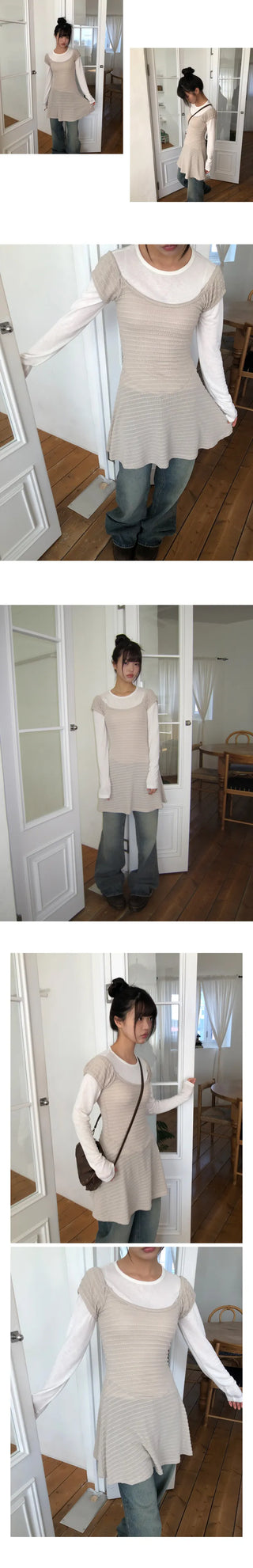 Meon Embossed Short Sleeve Flare Dress