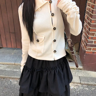 Puan High-Neck Button Knit Cardigan