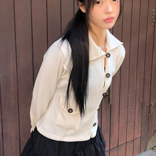 Puan High-Neck Button Knit Cardigan