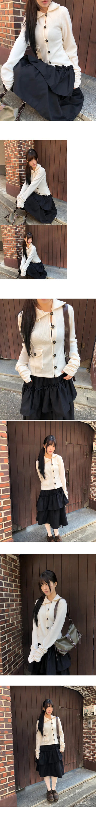 Puan High-Neck Button Knit Cardigan