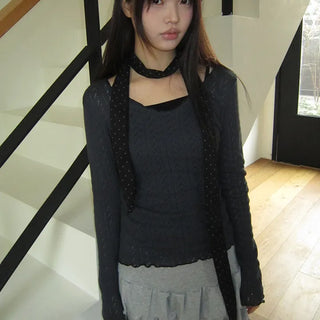 Burin Punched Wavy V-Neck Knit