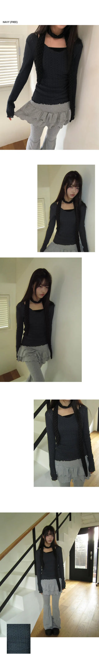 Burin Punched Wavy V-Neck Knit