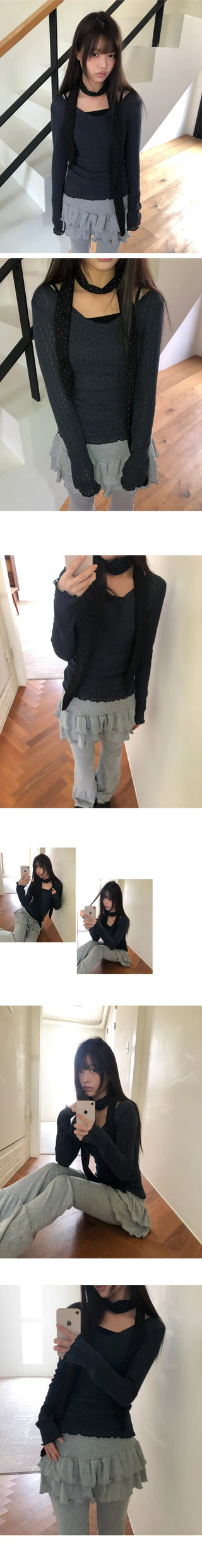Burin Punched Wavy V-Neck Knit