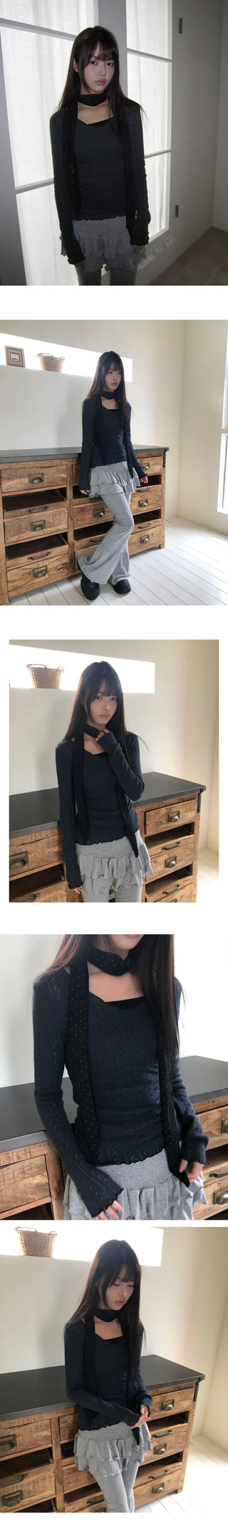 Burin Punched Wavy V-Neck Knit
