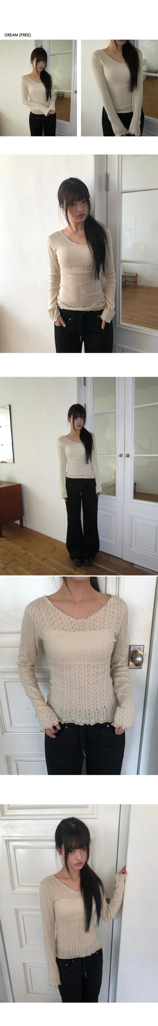 Burin Punched Wavy V-Neck Knit