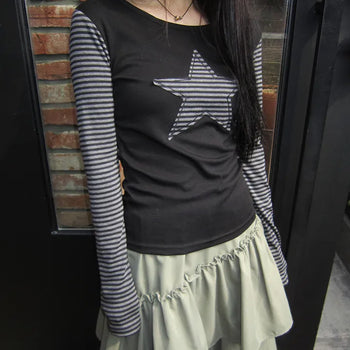Emu Star Patch Striped Long Sleeve T-shirt