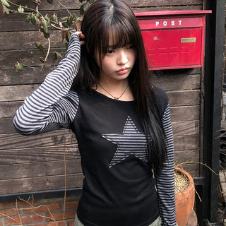 Emu Star Patch Striped Long Sleeve T-shirt