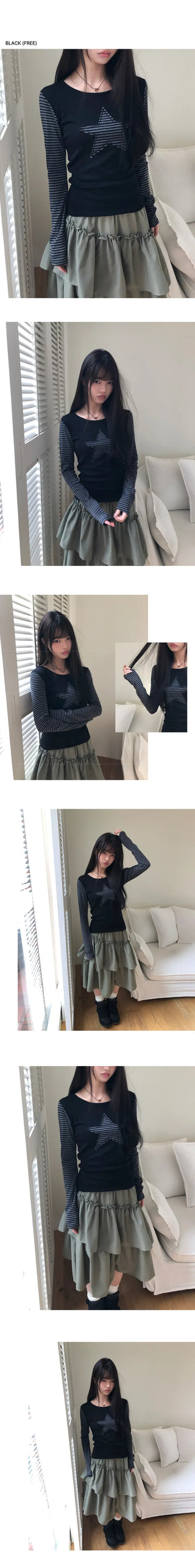 Emu Star Patch Striped Long Sleeve T-shirt