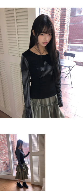 Emu Star Patch Striped Long Sleeve T-shirt