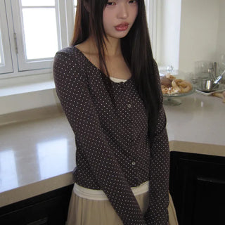 Seka Dot Crop Basic Cardigan