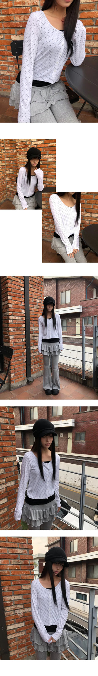 Seka Dot Crop Basic Cardigan