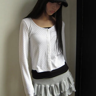 Seka Dot Crop Basic Cardigan