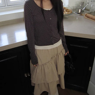Seka Dot Crop Basic Cardigan