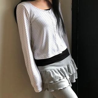 Seka Dot Crop Basic Cardigan