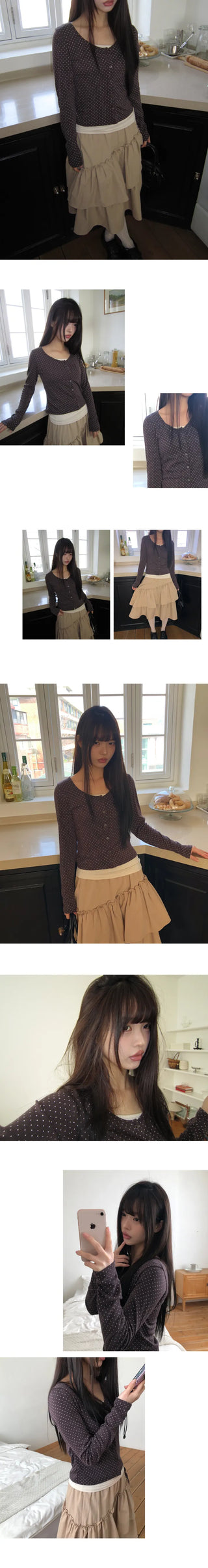 Seka Dot Crop Basic Cardigan