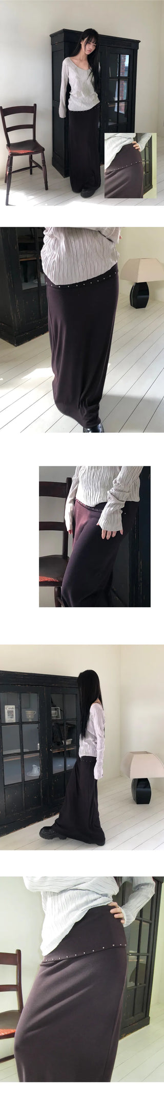 Sureden Studded Maxi Long Skirt