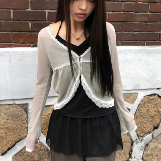 Teden Lace Linen Button Cardigan