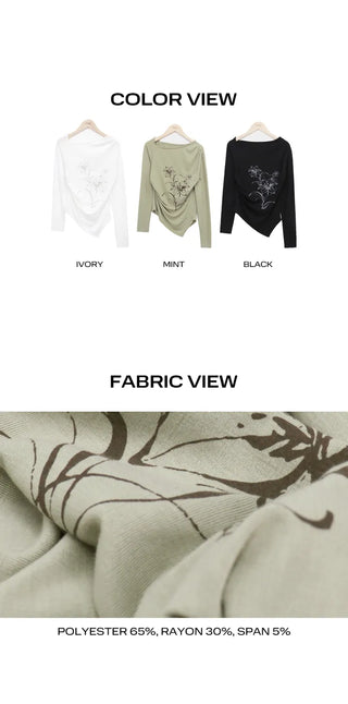 Roden One-Shoulder Floral Print Long-Sleeve T-Shirt