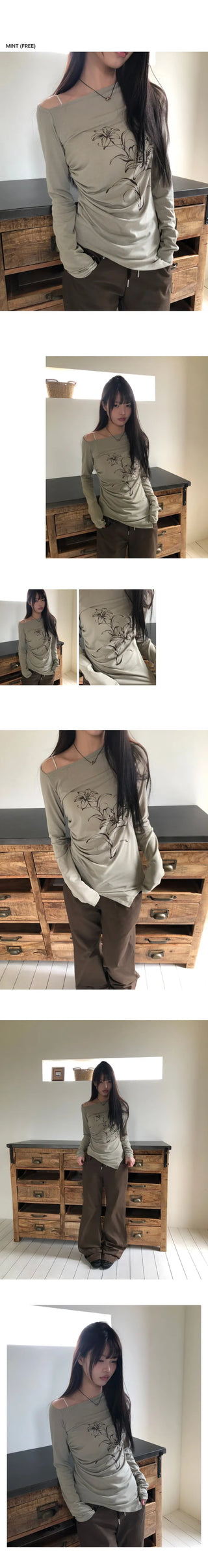 Roden One-Shoulder Floral Print Long-Sleeve T-Shirt