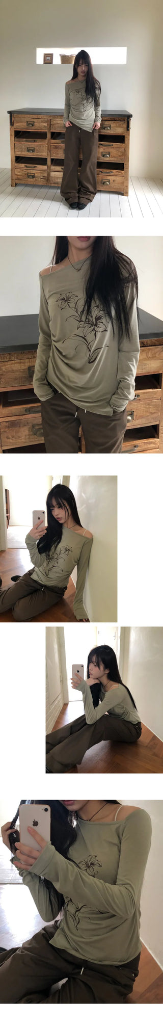 Roden One-Shoulder Floral Print Long-Sleeve T-Shirt