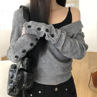 Jinu Sleeve Button Ribbed Wrap Hoodie
