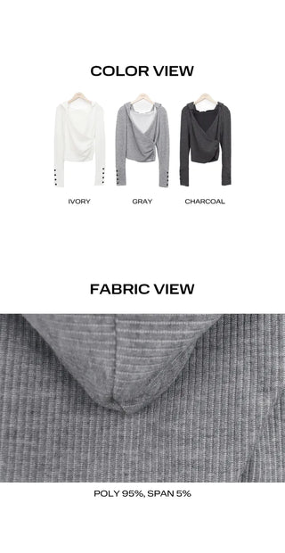 Jinu Sleeve Button Ribbed Wrap Hoodie