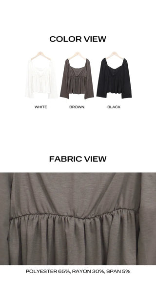 GL Flower Button Shirred Square Long Sleeve T-shirt