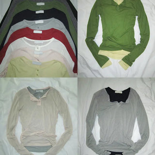 Tenre Layered Tencel Button Long Sleeve T-shirt