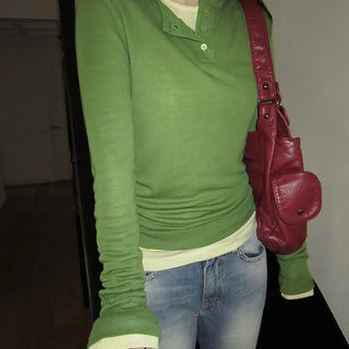 Tenre Layered Tencel Button Long Sleeve T-shirt