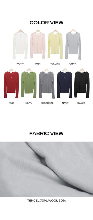 Tenre Layered Tencel Button Long Sleeve T-shirt