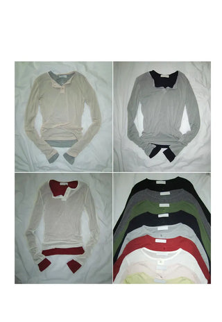 Tenre Layered Tencel Button Long Sleeve T-shirt