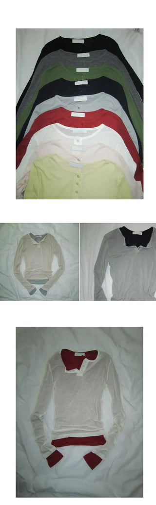 Tenre Layered Tencel Button Long Sleeve T-shirt