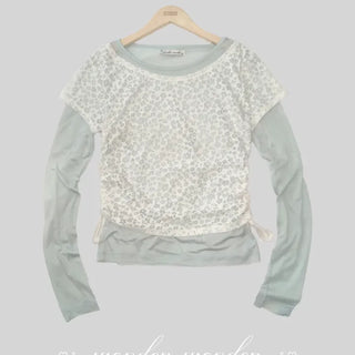 Ronen Shirred Short Sleeve Layered Tencel Long Sleeve T-shirt