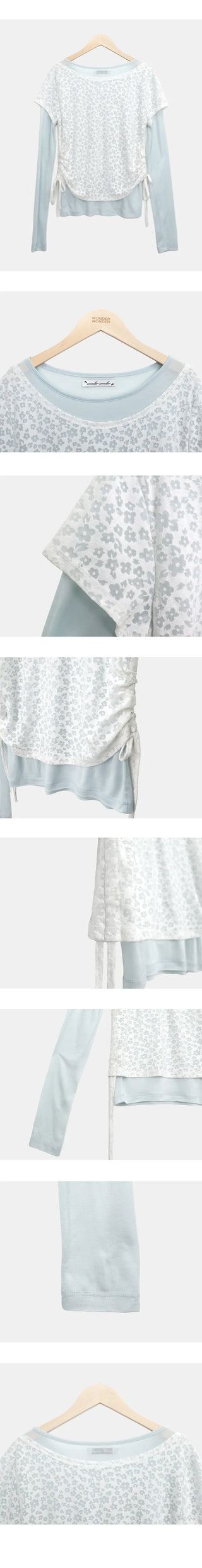 Ronen Shirred Short Sleeve Layered Tencel Long Sleeve T-shirt