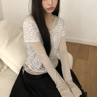 Ronen Shirred Short Sleeve Layered Tencel Long Sleeve T-shirt