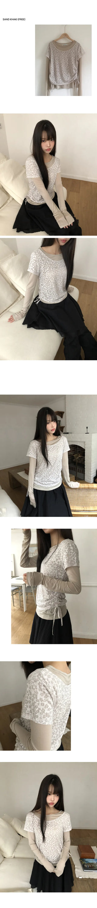 Ronen Shirred Short Sleeve Layered Tencel Long Sleeve T-shirt