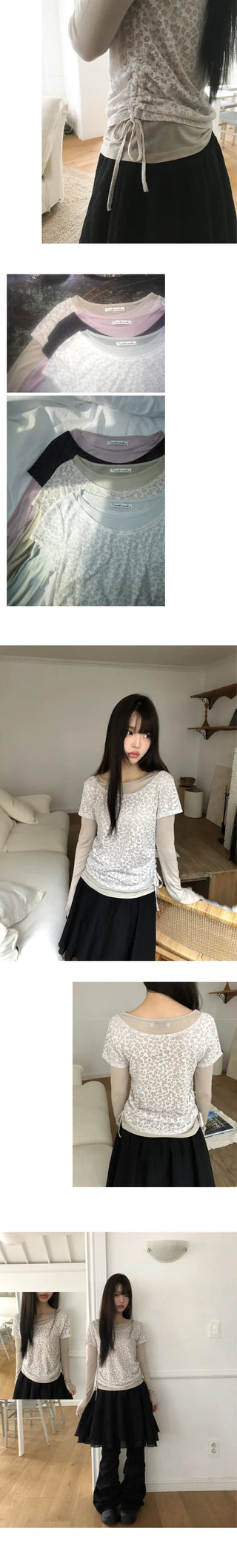 Ronen Shirred Short Sleeve Layered Tencel Long Sleeve T-shirt