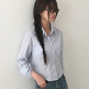 K-N Crop Striped Slim Shirt