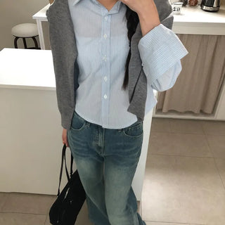 K-N Crop Striped Slim Shirt